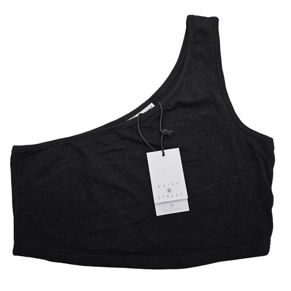 NEW Daisy Street One Shoulder Crop Top 2XL Black NWT - Picture 3 of 8
